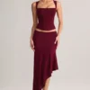 Niva Modal Low-Rise Asymmetric Midaxi Skirt in Wine