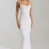 Nivalis Embellished Cowl-Neck Backless Maxi Dress in White