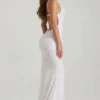 Nivalis Embellished Cowl-Neck Backless Maxi Dress in White