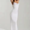 Nivalis Embellished Cowl-Neck Backless Maxi Dress in White