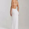 Nivalis Embellished Cowl-Neck Backless Maxi Dress in White