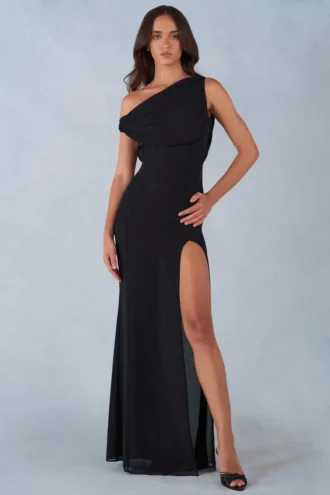 Nivara One-Shoulder Maxi Dress in Black