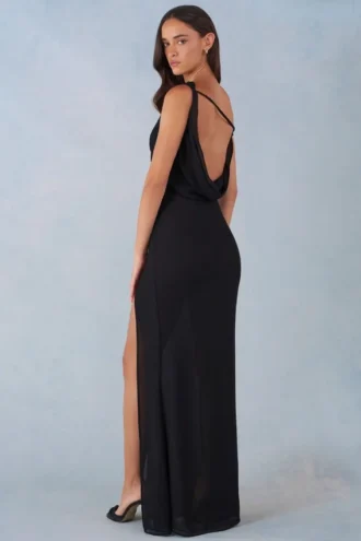 Nivara One-Shoulder Maxi Dress in Black