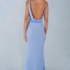 Nivara One-Shoulder Maxi Dress in Blue Polka Dot Print