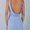 Nivara One-Shoulder Maxi Dress in Blue Polka Dot Print