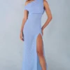 Nivara One-Shoulder Maxi Dress in Blue Polka Dot Print