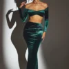 Nixie Velvet Mid-Rise Maxi Skirt in Emerald Green