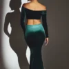 Nixie Velvet Mid-Rise Maxi Skirt in Emerald Green