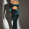 Nixie Velvet Mid-Rise Maxi Skirt in Emerald Green
