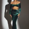 Nixie Velvet Mid-Rise Maxi Skirt in Emerald Green