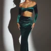 Nixie Velvet Mid-Rise Maxi Skirt in Emerald Green