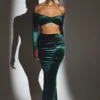 Nixie Velvet Mid-Rise Maxi Skirt in Emerald Green