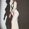 Adele Velvet Off-Shoulder Ruched Crop Top in Ivory