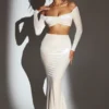 Nixie Velvet Mid-Rise Maxi Skirt in Ivory