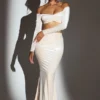 Nixie Velvet Mid-Rise Maxi Skirt in Ivory