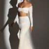 Nixie Velvet Mid-Rise Maxi Skirt in Ivory