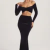 Nixie Velvet Mid-Rise Maxi Skirt in Jet Black