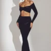 Nixie Velvet Mid-Rise Maxi Skirt in Jet Black