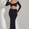 Nixie Velvet Mid-Rise Maxi Skirt in Jet Black