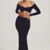 Nixie Velvet Mid-Rise Maxi Skirt in Jet Black