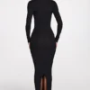 Noa Ribbed Modal Long-Sleeve Plunge Maxi Dress in Black