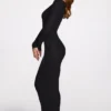 Noa Ribbed Modal Long-Sleeve Plunge Maxi Dress in Black