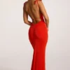 Noelia Textured Jersey Open Back Maxi Dress in Fiery Red