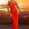 Noelia Textured Jersey Open Back Maxi Dress in Fiery Red