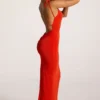 Noelia Textured Jersey Open Back Maxi Dress in Fiery Red