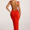 Noelia Textured Jersey Open Back Maxi Dress in Fiery Red