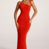 Noelia Textured Jersey Open Back Maxi Dress in Fiery Red