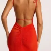 Noelia Textured Jersey Open Back Maxi Dress in Fiery Red