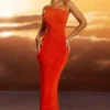 Noelia Textured Jersey Open Back Maxi Dress in Fiery Red