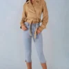 Noelie Faux Suede Cropped Belted Jacket in Tan