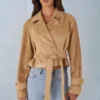Noelie Faux Suede Cropped Belted Jacket in Tan
