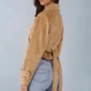 Noelie Faux Suede Cropped Belted Jacket in Tan