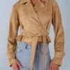 Noelie Faux Suede Cropped Belted Jacket in Tan