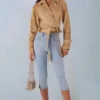 Noelie Faux Suede Cropped Belted Jacket in Tan