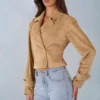 Noelie Faux Suede Cropped Belted Jacket in Tan