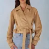 Noelie Faux Suede Cropped Belted Jacket in Tan