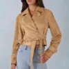 Noelie Faux Suede Cropped Belted Jacket in Tan
