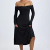 Noelle Modal Off-Shoulder Ruched Midaxi Dress in Black