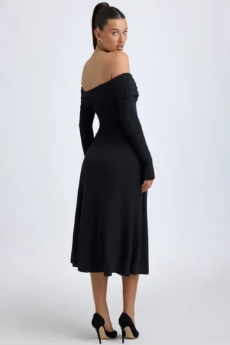 Noelle Modal Off-Shoulder Ruched Midaxi Dress in Black
