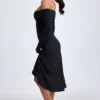 Noelle Modal Off-Shoulder Ruched Midaxi Dress in Black