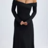 Noelle Modal Off-Shoulder Ruched Midaxi Dress in Black