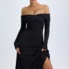 Noelle Modal Off-Shoulder Ruched Midaxi Dress in Black