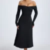 Noelle Modal Off-Shoulder Ruched Midaxi Dress in Black