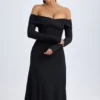 Noelle Modal Off-Shoulder Ruched Midaxi Dress in Black