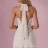 Nola Satin Draped Mini Dress in Ivory