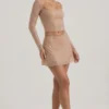 Nolene Embellished Mid-Rise A-Line Mini Skirt in Almond